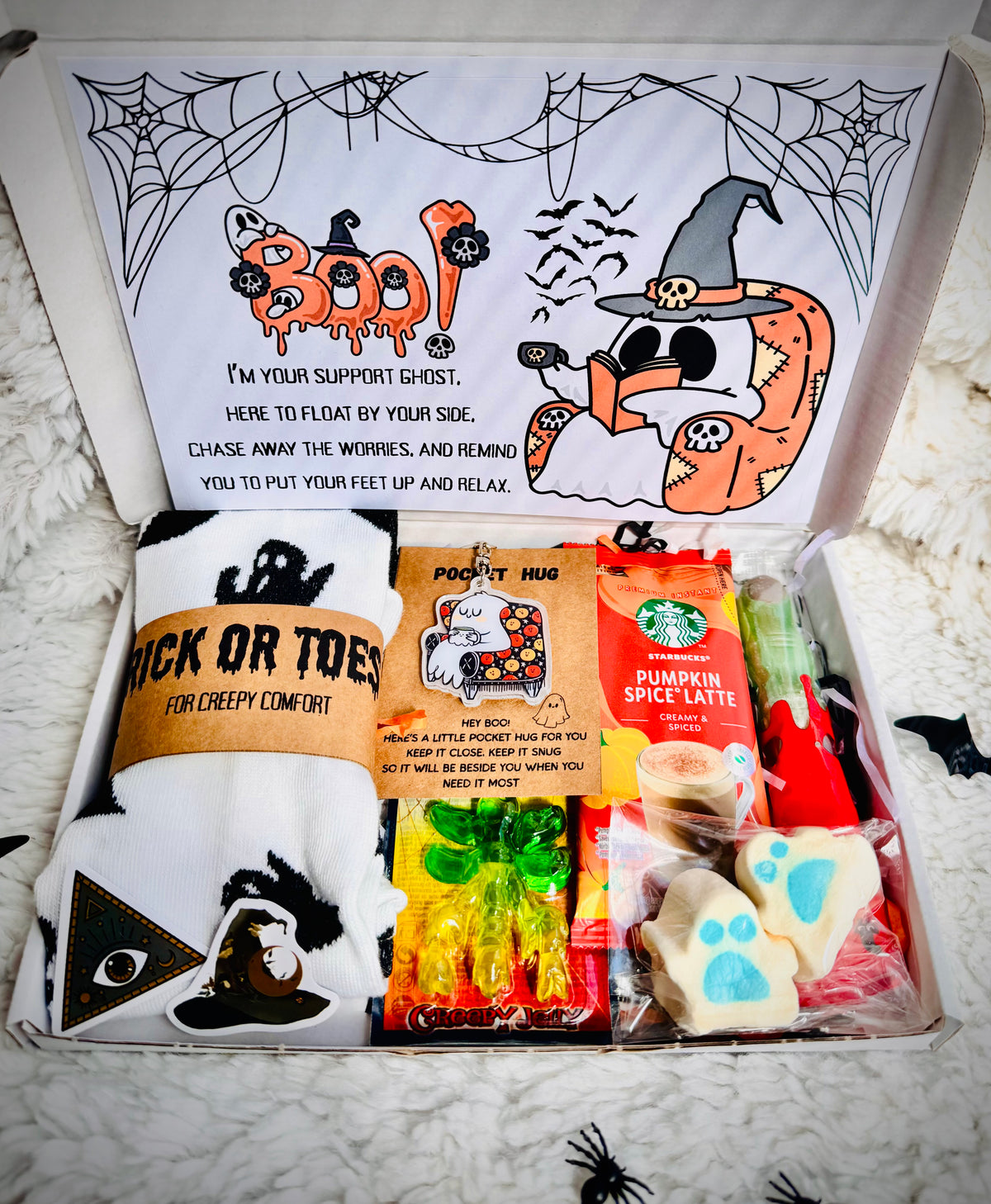 Emotional Support Ghost Pamper Hamper, Cute Bookish Halloween Boo Basket